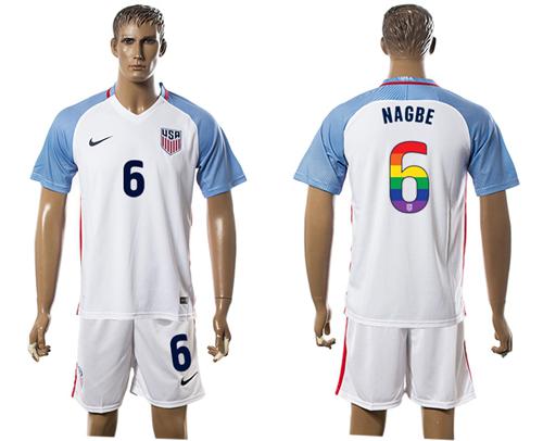 USA #6 Nagbe White Rainbow Soccer Country Jersey - Click Image to Close